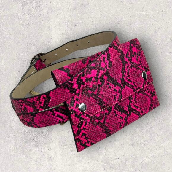 NOBO Accessories - Womens NEW Faux Snake Skin Pouch Belt sz XXL Black Hot Pink Fanny-Pack Python